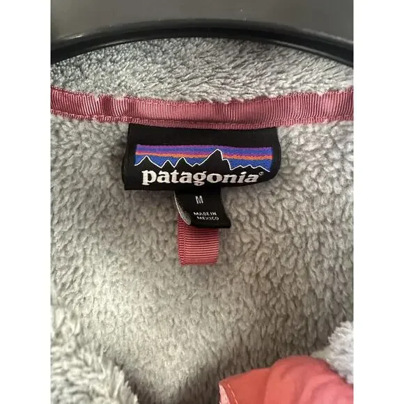 Patagonia Re-Tool Fleece 1/4 Snap-T Pullover Gray Aurea Pink Trim Women's Medium - Picture 7 of 12
